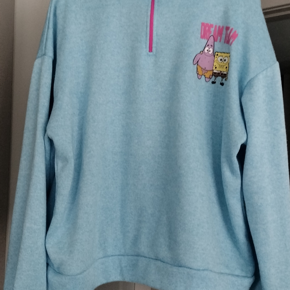 Women's Nickelodeon SpongeBob Light Blue Stretch Sweat Shirt Sz XXL